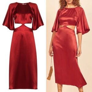 Reformation Noemi Cutout Silk Midi Dress In Crimson Red Size 2